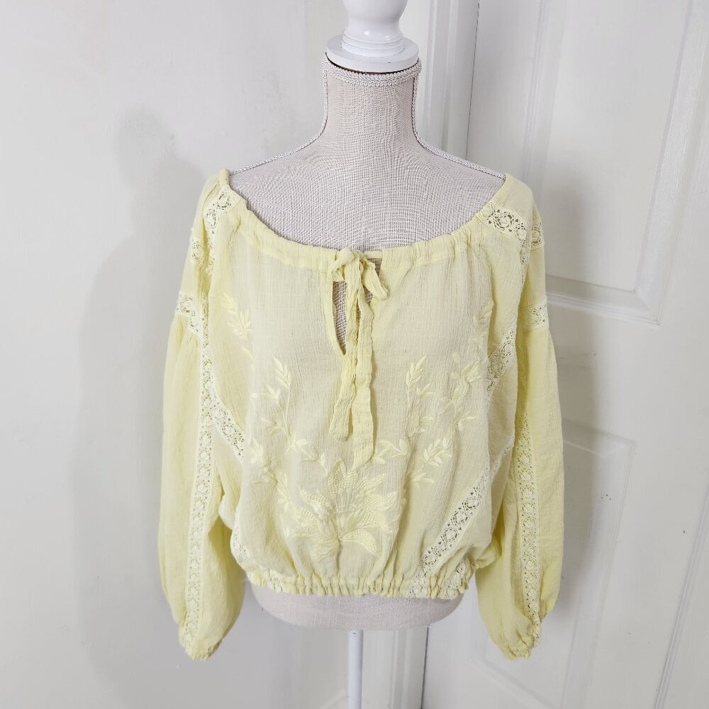 Free People Top Womens S Yellow Maria Maria Peasant Loose Fit Easter Spring Boho